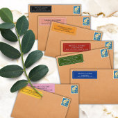 Elegante Kleurrijke Rand Aangepaste Mosterdgeel Etiket