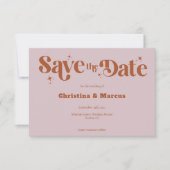Elegante Kleurrijke Retro Script 2 Foto Huwelijk Save The Date (Voorkant)