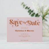 Elegante Kleurrijke Retro Script 2 Foto Huwelijk Save The Date (Staand voorkant)
