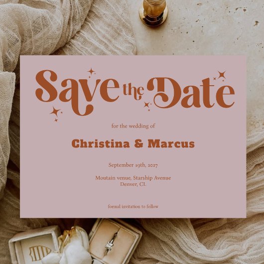 Elegante Kleurrijke Retro Script 2 Foto Huwelijk Save The Date
