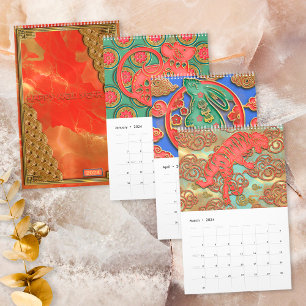 Elegante Kleurrijke Rode Gouden 12 Chinese Dierenr Kalender