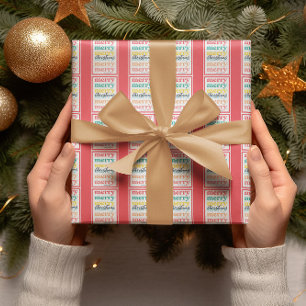 Elegante Kleurrijke Rode Gouden Sterren Prettig Ke Cadeaupapier