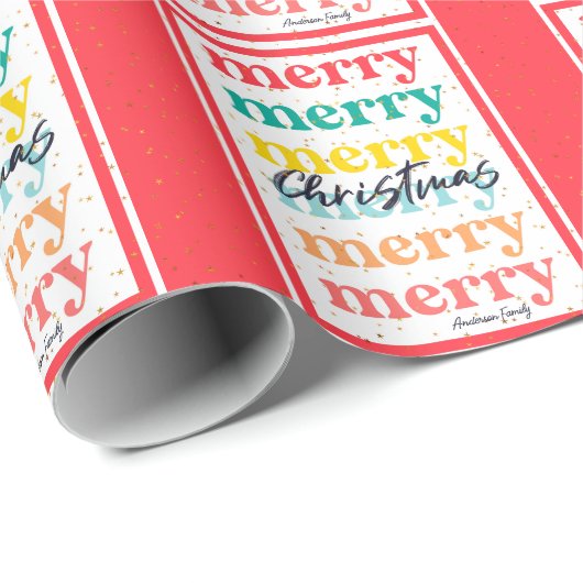 Elegante Kleurrijke Rode Gouden Sterren Vrolijke K Cadeaupapier (Rol Hoek)