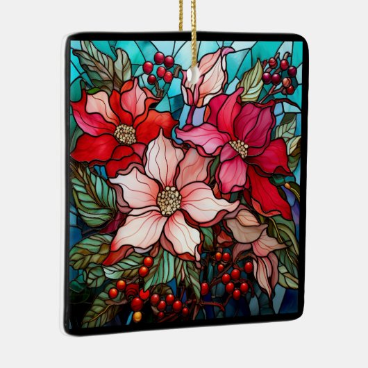 Elegante Kleurrijke Rode Kerstmis Poinsettias Keramisch Ornament (Rechts)