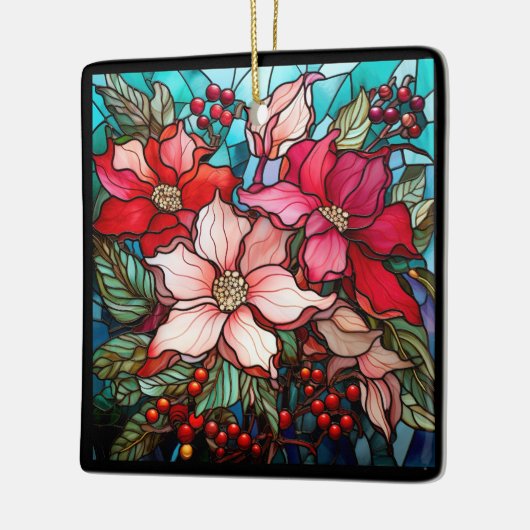 Elegante Kleurrijke Rode Kerstmis Poinsettias Keramisch Ornament (Links)