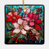 Elegante Kleurrijke Rode Kerstmis Poinsettias Keramisch Ornament (Voorkant)