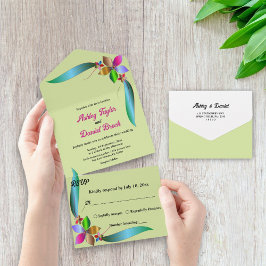 Elegante Kleurrijke Roos Glanzende Boho Bloemige B All In One Uitnodiging