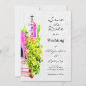 Elegante Kleurrijke Roze Mexicaanse Huwelijk Save  Kaart (Voorkant)