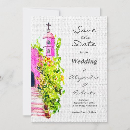 Elegante Kleurrijke Roze Mexicaanse Huwelijk Save  Kaart (Voorkant)