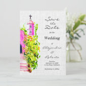 Elegante Kleurrijke Roze Mexicaanse Huwelijk Save  Kaart (Staand voorkant)