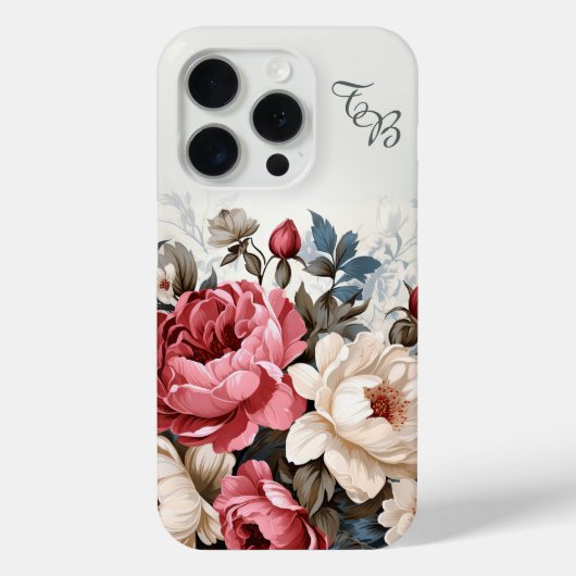Elegante Kleurrijke Roze Rozen w/Monogram Case-Mate iPhone Case (Achterkant)