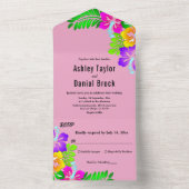 Elegante Kleurrijke Rozen Boho Roze Bloemenbruilof All In One Uitnodiging (Binnen)