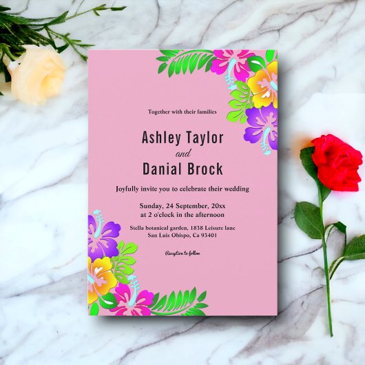 Elegante Kleurrijke Rozen Boho Roze Bloemenbruilof Kaart