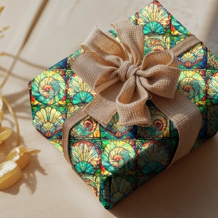 Elegante kleurrijke schelpen glas-in-lood cadeaupapier