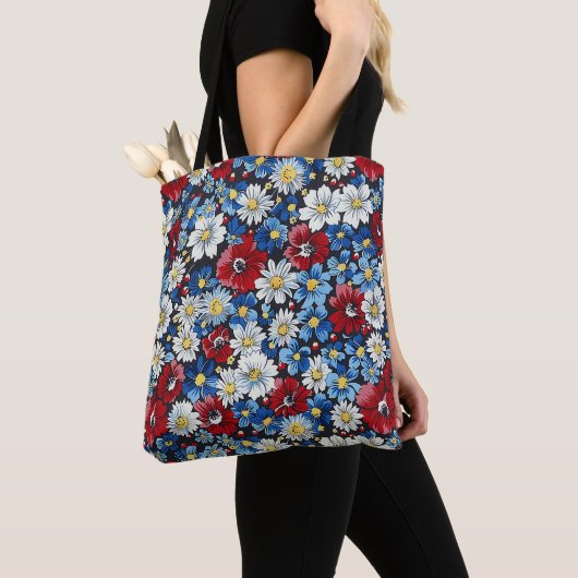 Elegante Kleurrijke Stijlvolle Chic Moderne Bloeme Tote Bag (Dichtbij)