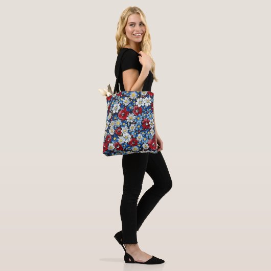 Elegante Kleurrijke Stijlvolle Chic Moderne Bloeme Tote Bag (Op model)
