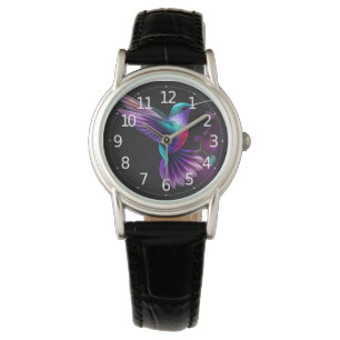 Elegante Kleurrijke Teal Paarse Kolibrie Kunstwerk Horloge