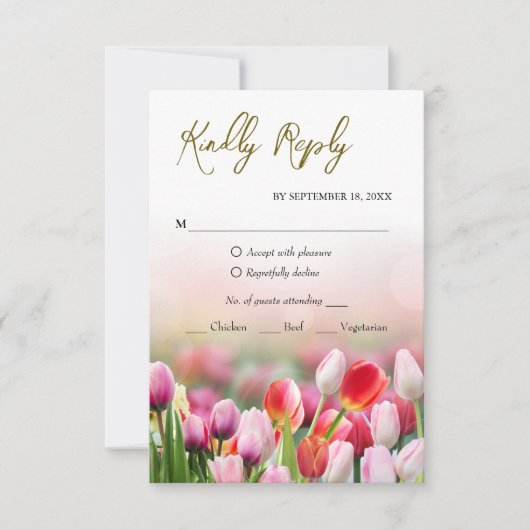 Elegante Kleurrijke Tulp Bloemstukken RSVP Kaart (Voorkant)
