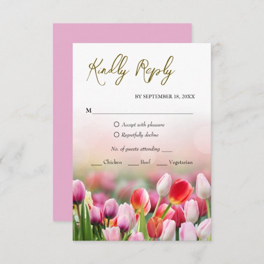 Elegante Kleurrijke Tulp Bloemstukken RSVP Kaart (Voorkant / Achterkant)