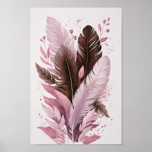 Elegante kleurrijke veren Waterverf botanische kun Poster (Voorkant)