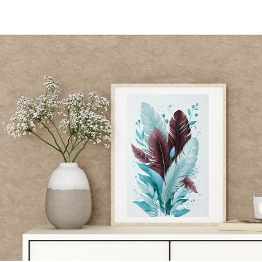 Elegante kleurrijke veren Waterverf botanische kun Poster