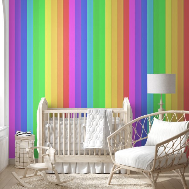 Elegante kleurrijke verticale regenboogstrepen behang (Kinderen)