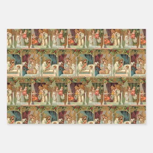 Elegante Kleurrijke Victoriaans Gouden Engelen & S Inpakpapier Vel (Voorkant 2)