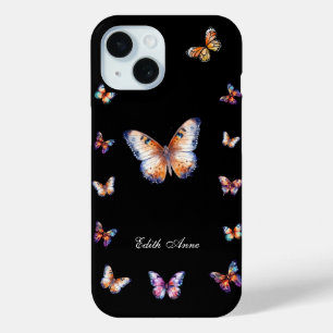 Elegante Kleurrijke Vlinders Aangepast Monogram iPhone 15 Case