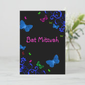 Elegante Kleurrijke Vlinders, Aangepaste Bat Mitzv Kaart (Staand voorkant)