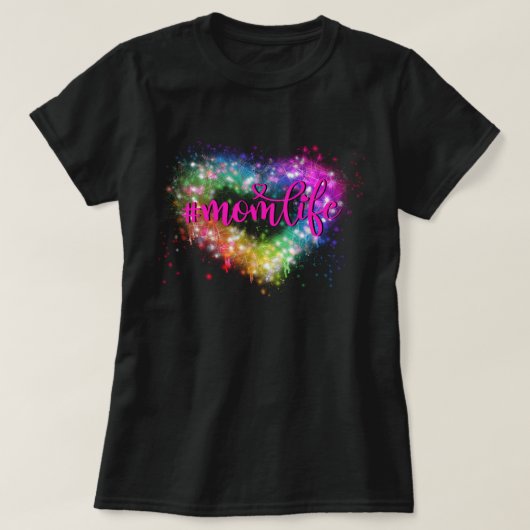 Elegante Kleurrijke vonken glitter hart moeder lev T-shirt (Design voorkant)
