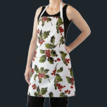 Elegante Kleurrijke Vrolijke Kerstmis Holly Schort<br><div class="desc">Elegante, feestelijke en kleurrijke traditionele vakantie bloemen met levendige rode en groene boughs van kerst holly op witte achtergrond.</div>