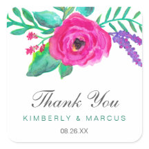 Elegante Kleurrijke Waterverf Bloemen Dank u