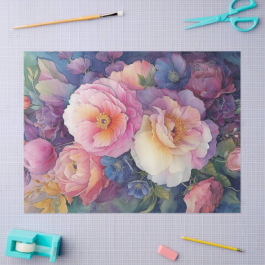 Elegante kleurrijke Waterverf Bloemen Decoupage Tissuepapier (Craft)