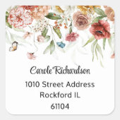 Elegante kleurrijke Waterverf Bloemen Drop Adres Vierkante Sticker (Voorkant)