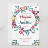 Elegante kleurrijke waterverf bloemenbruiloft kaart (Voorkant)