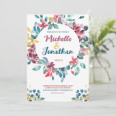 Elegante kleurrijke waterverf bloemenbruiloft kaart (Staand voorkant)