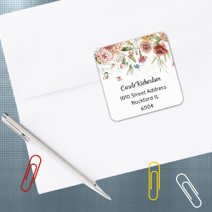 Elegante Kleurrijke Waterverf Bloemendruppel Adres Vierkante Sticker