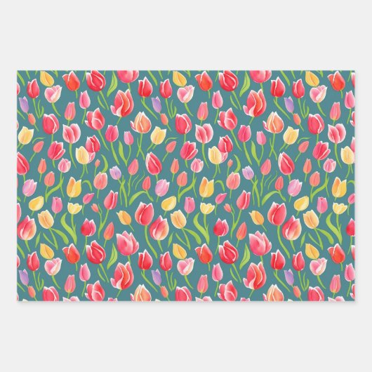 Elegante Kleurrijke Waterverf Tulp Flowers Tuin Inpakpapier Vel (Voorkant 3)