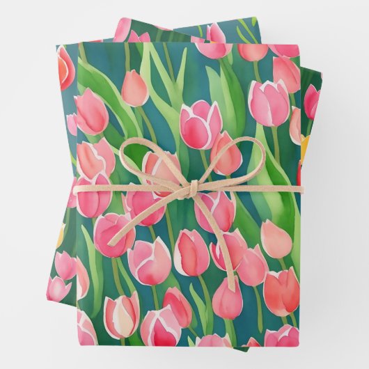 Elegante Kleurrijke Waterverf Tulp Flowers Tuin Inpakpapier Vel (In situ)