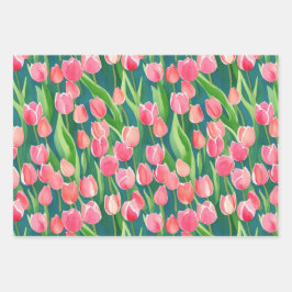 Elegante Kleurrijke Waterverf Tulp Flowers Tuin Inpakpapier Vel