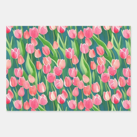 Elegante Kleurrijke Waterverf Tulp Flowers Tuin Inpakpapier Vel (Voorkant)