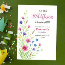 Elegante kleurrijke wilde bloem 1e verjaardagsfees