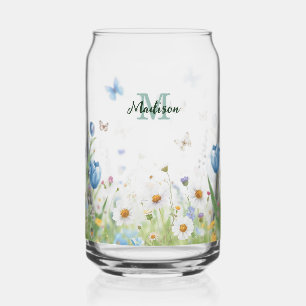 Elegante Kleurrijke  Wilde bloem Bloem blauwe vlin Blikvorm Glas