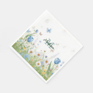 Elegante Kleurrijke Wilde bloem Bloem blauwe vlin Servet