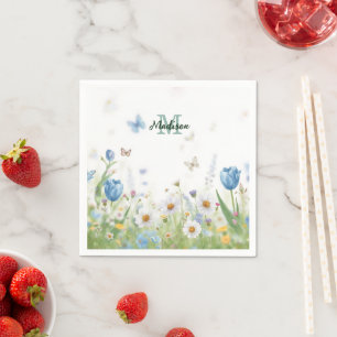 Elegante Kleurrijke Wilde bloem Bloem blauwe vlin Servet