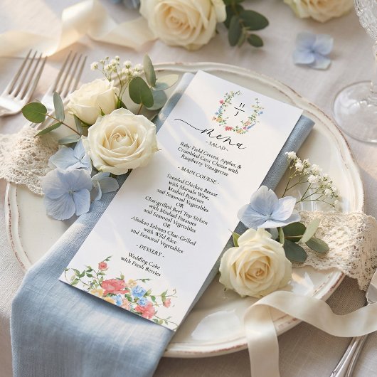 Elegante Kleurrijke Wilde Bloemen Bruiloft Menu