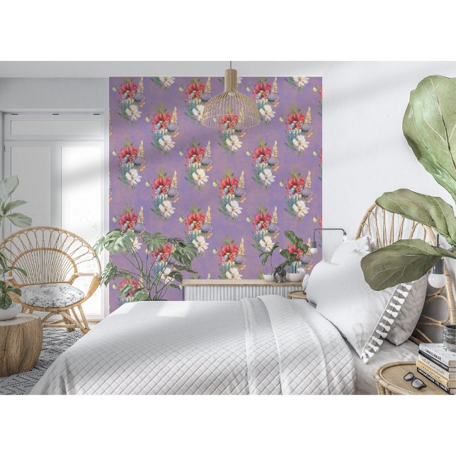 Elegante kleurrijke wilde bloemen op stoffige Paar Behang (Creator heeft geüpload)