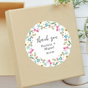 Elegante Kleurrijke Wilde Bloemen Trouw Dankjewel Ronde Sticker