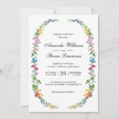 Elegante kleurrijke wilde bloemen tuin bruiloft kaart (Voorkant)