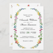 Elegante kleurrijke wilde bloemen tuin bruiloft kaart (Voorkant / Achterkant)